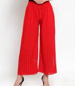 Red plain rayon palazzo-pants