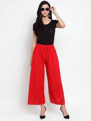 Red plain rayon palazzo-pants 2