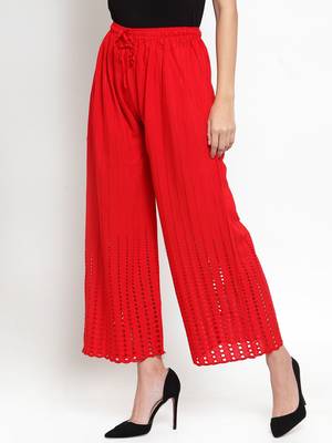 Red plain rayon palazzo-pants 3
