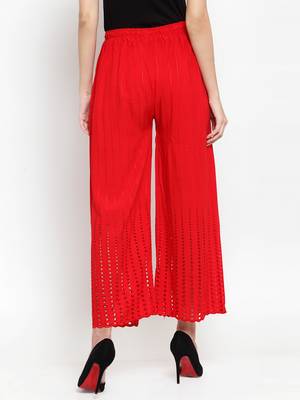 Red plain rayon palazzo-pants 4