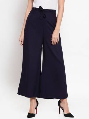Navy-blue plain rayon palazzo-pants 1