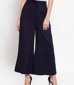 Navy-blue plain rayon palazzo-pants