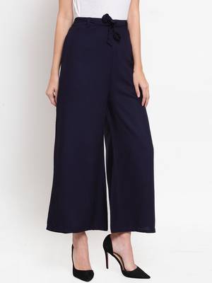 Navy-blue plain rayon palazzo-pants 3