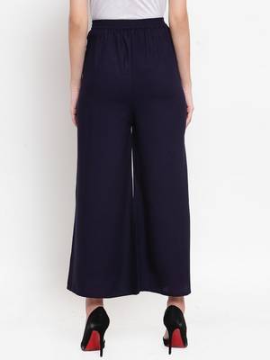 Navy-blue plain rayon palazzo-pants 4