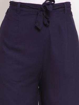 Navy-blue plain rayon palazzo-pants 5