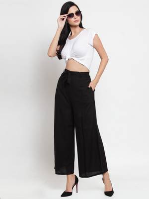 Black plain rayon palazzo-pants 2