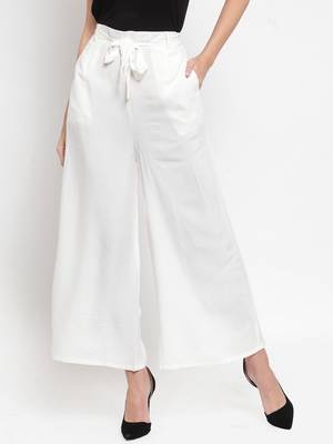 Off-white plain rayon palazzo-pants 1
