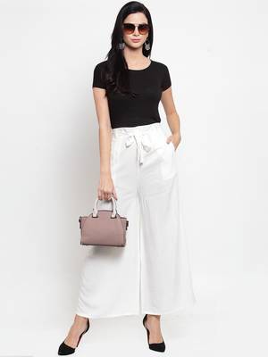 Off-white plain rayon palazzo-pants 2
