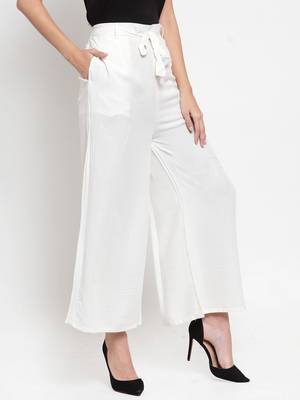 Off-white plain rayon palazzo-pants 3