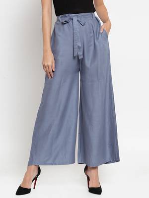 Grey plain rayon palazzo-pants 1