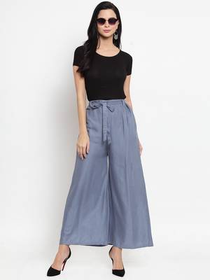 Grey plain rayon palazzo-pants 2