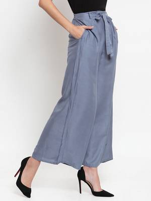 Grey plain rayon palazzo-pants 3