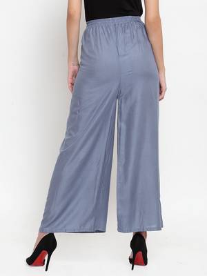Grey plain rayon palazzo-pants 4