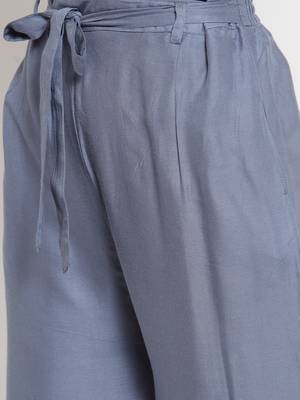 Grey plain rayon palazzo-pants 5