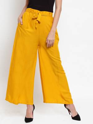 Mustard plain rayon palazzo-pants 1