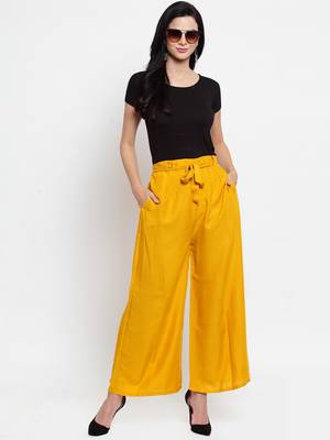 Mustard plain rayon palazzo-pants 2