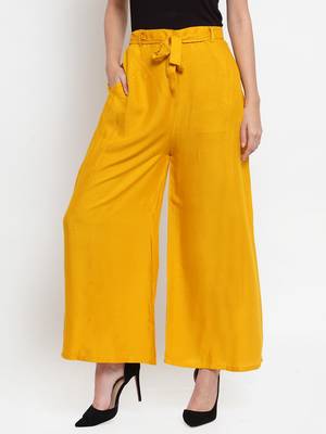 Mustard plain rayon palazzo-pants 3