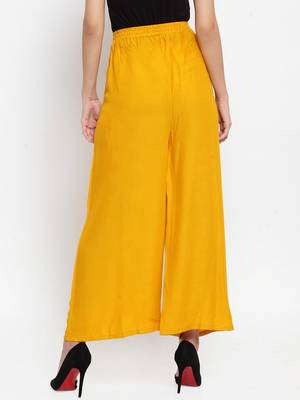 Mustard plain rayon palazzo-pants 4