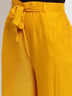 Mustard plain rayon palazzo-pants 5
