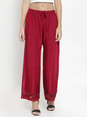 Maroon plain rayon palazzo-pants 1