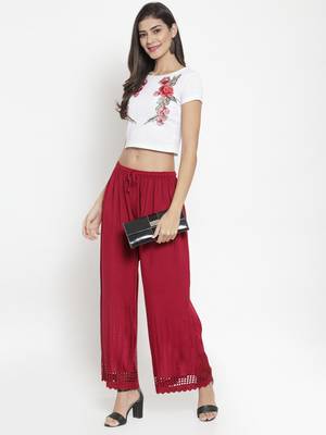 Maroon plain rayon palazzo-pants 2
