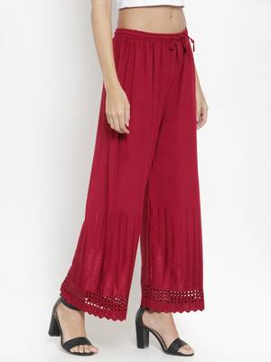 Maroon plain rayon palazzo-pants 3