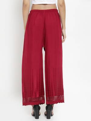 Maroon plain rayon palazzo-pants 4