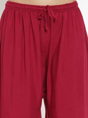 Maroon plain rayon palazzo-pants 5