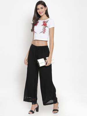 Black plain rayon palazzo-pants 2