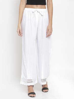 White plain rayon palazzo-pants 1