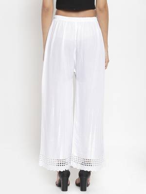 White plain rayon palazzo-pants 4