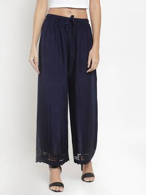 Navy-blue plain rayon palazzo-pants 1
