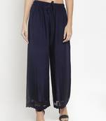 Navy-blue plain rayon palazzo-pants