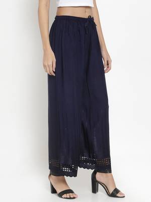 Navy-blue plain rayon palazzo-pants 3