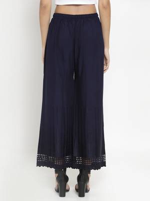 Navy-blue plain rayon palazzo-pants 4