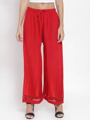Red plain rayon palazzo-pants 1