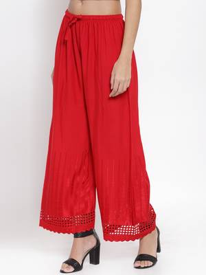 Red plain rayon palazzo-pants 3