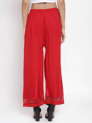 Red plain rayon palazzo-pants 4