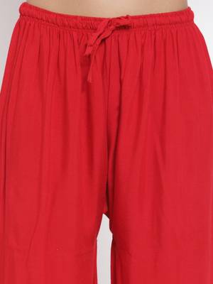 Red plain rayon palazzo-pants 5