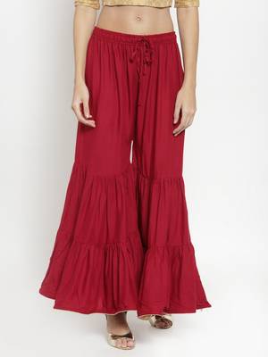 Maroon plain rayon palazzo-pants 1