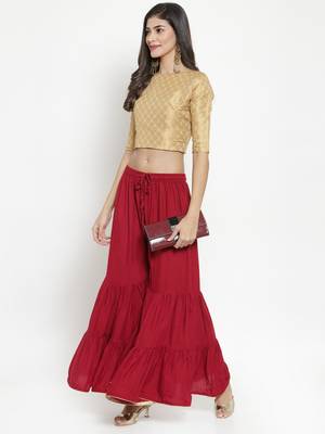Maroon plain rayon palazzo-pants 2