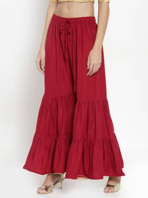 Maroon plain rayon palazzo-pants 3