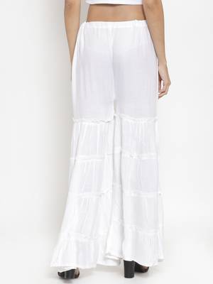 White plain rayon palazzo-pants 4