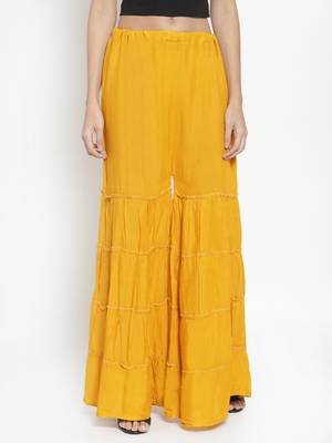 Mustard plain rayon palazzo-pants 1