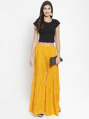 Mustard plain rayon palazzo-pants 2