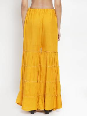Mustard plain rayon palazzo-pants 4