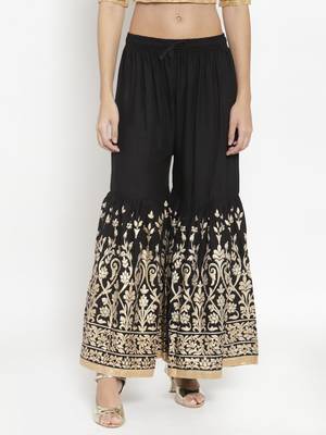 Black printed rayon palazzo-pants 1
