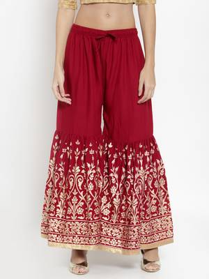 Maroon printed rayon palazzo-pants 1