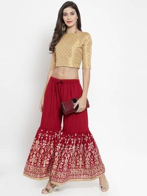 Maroon printed rayon palazzo-pants 2