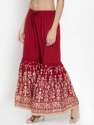 Maroon printed rayon palazzo-pants 3